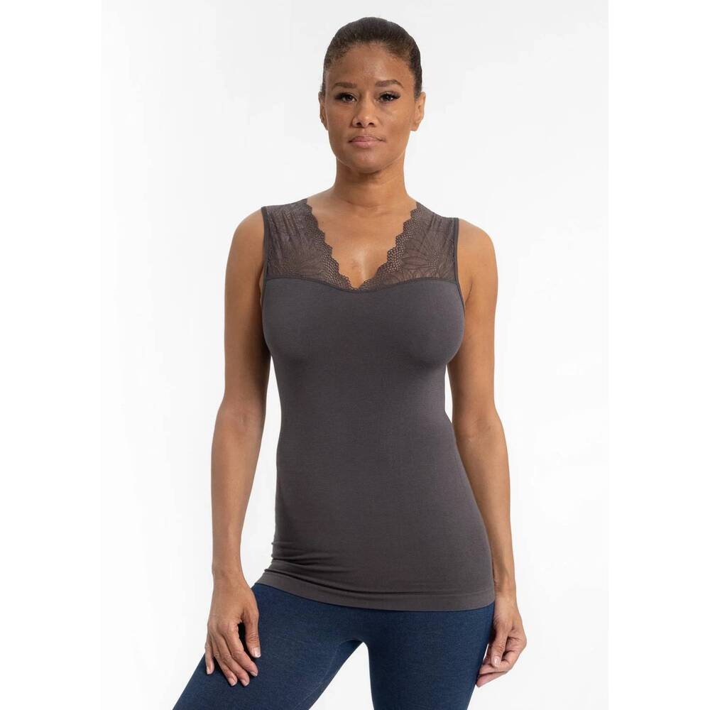 NEW ELIETIAN reversible lace inset top in charcoal